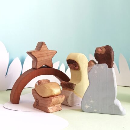 Pesebre de Madera para Niños – Navidad en tonos pastel
